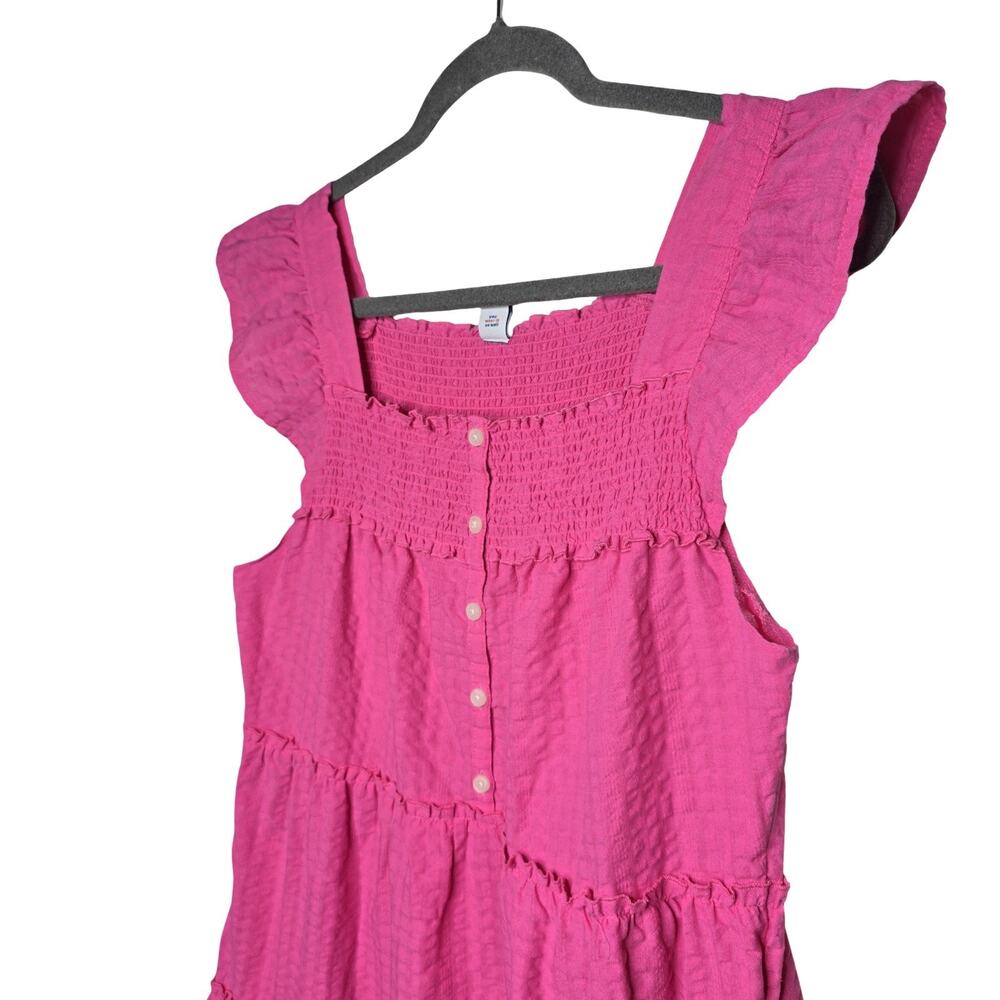 Old Navy Pink Smocked Midi Dress M Tiered Ruffle Strap Cottagecore Sundress - Picture 10 of 12